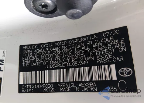 2021 Toyota Corolla Se from USA, damaged, VIN JTDS4MCE1MJ057349